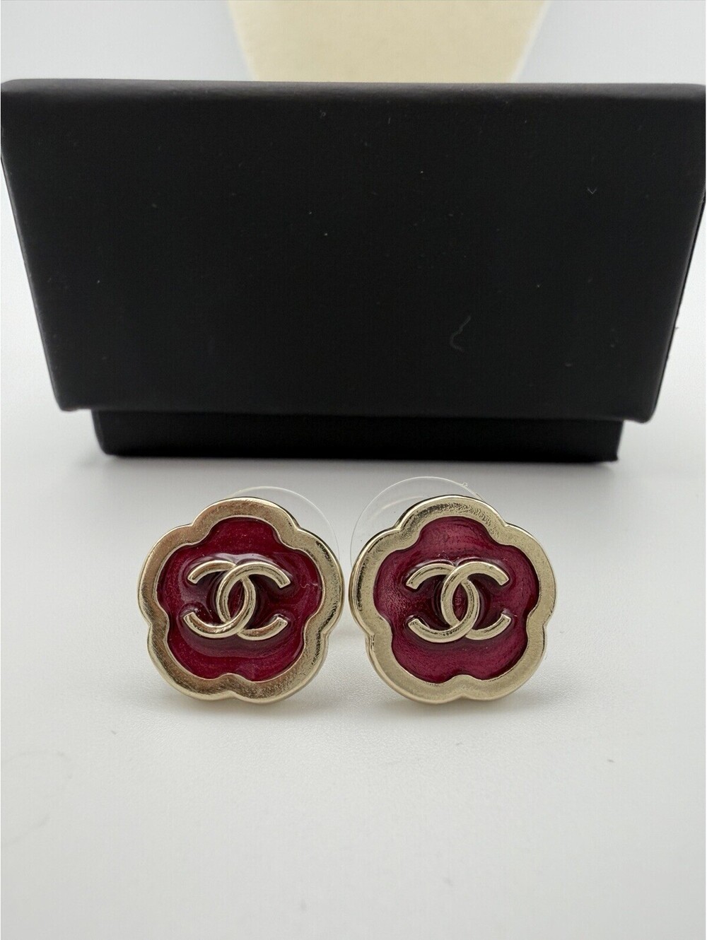 Authentic Rare Chanel Petite Camellia Flower Stud Earrings Pierced 2025 With Box